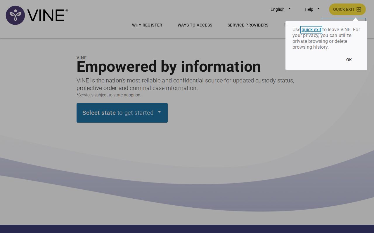Sevier County VINELink custody alert interface